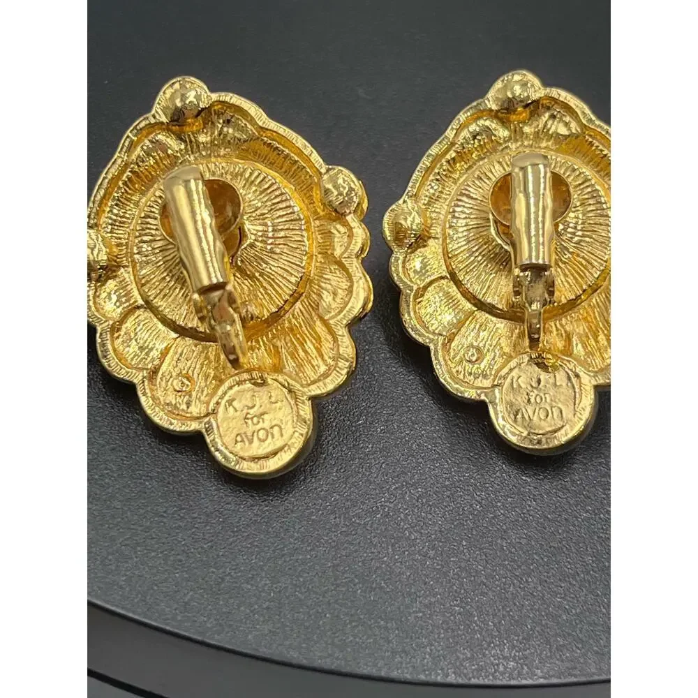 Vintage KJL for Avon "Renaissance Collection" Faux‎ Pearl Clip On Earrings - Picture 14 of 15